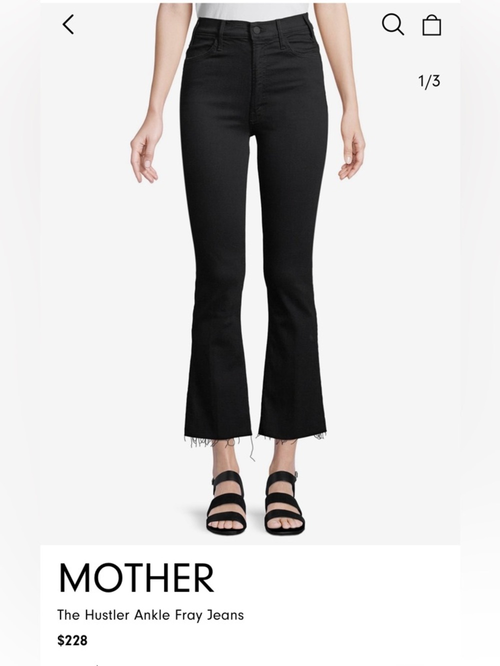 MOTHER Hustler Ankle Fray Jeans in black. Size 29